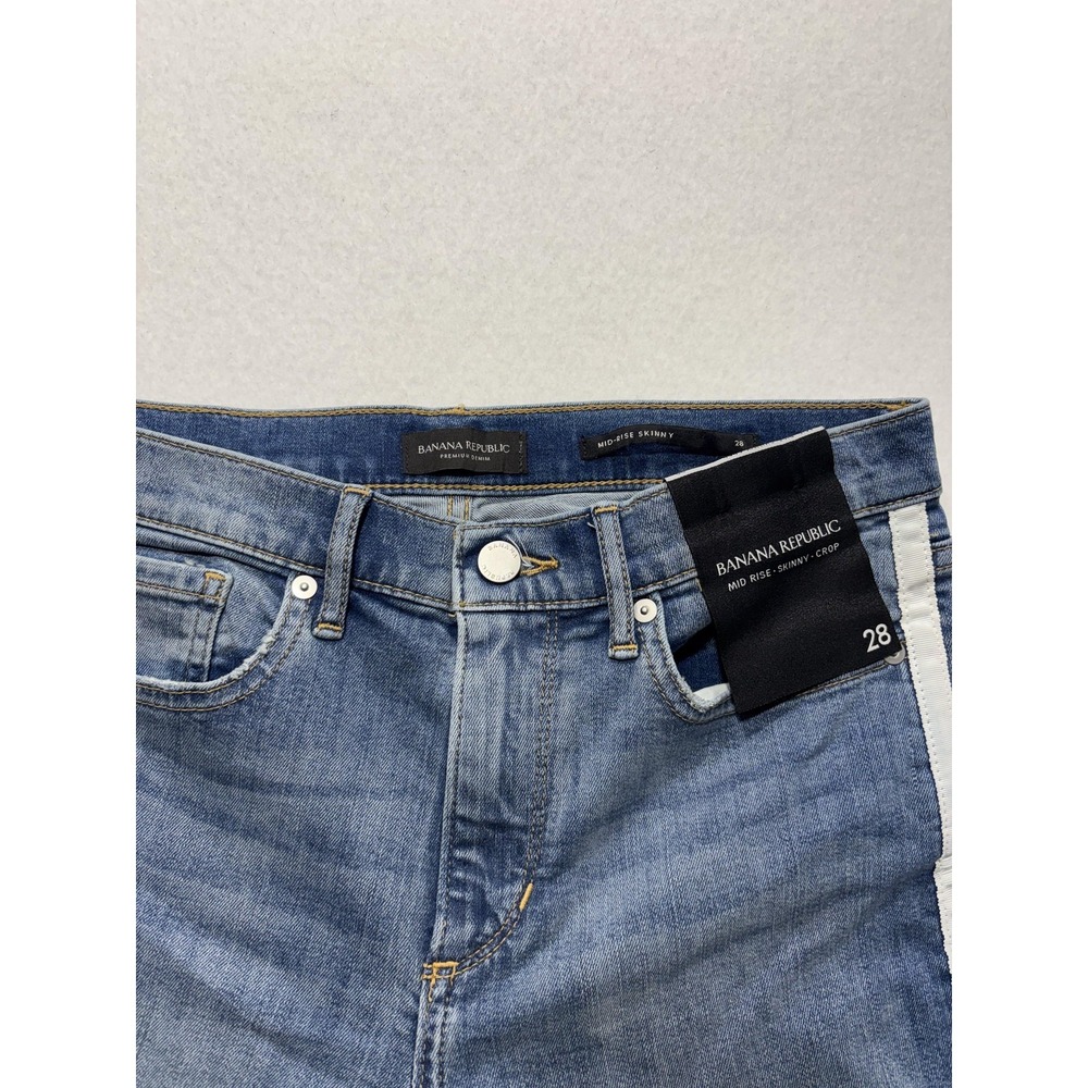 Banana Republic Jeans Womens 28 Blue Wash Mid Rise Skinny Crop Stripe 28x27.5 - Picture 3 of 15